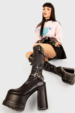 lamodawebsite Beautiful Pain Platform Knee High Boots< Kniehoch