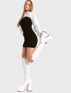 lamodawebsite Black Swan Platform Knee High Boots< Kniehoch