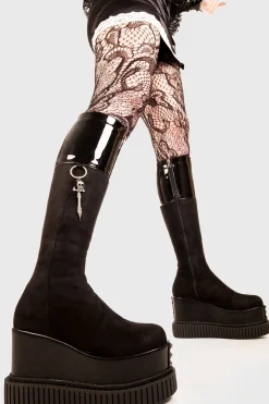lamodawebsite Communication Breakdown Chunky Platform Knee High Boots< Kniehoch