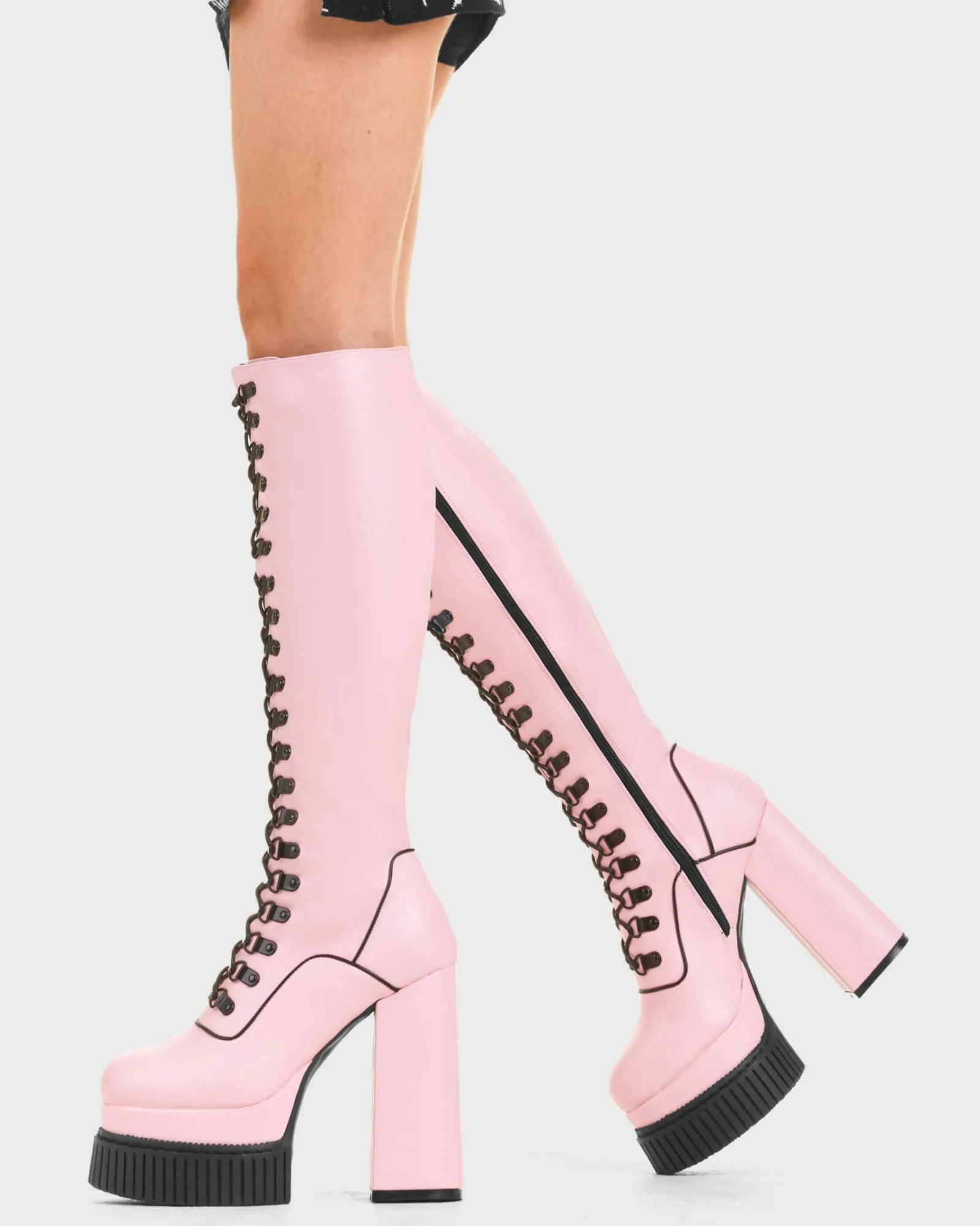 lamodawebsite Hidden Agenda Creeper Platform Knee High Boots< Kniehoch