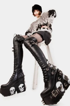 lamodawebsite Irrational Thoughts Chunky Platform Thigh High Boots< Chunky