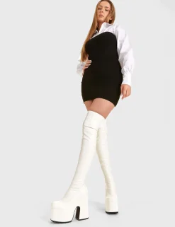 lamodawebsite Not Ready Chunky Platform Thigh High Boots< Chunky