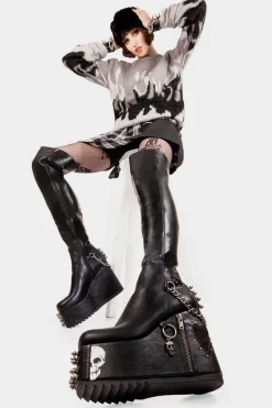 lamodawebsite Out Of Line Chunky Platform Thigh High Boots< Chunky