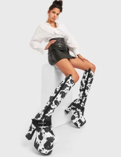 LAMODA Rhinestone Cowboy Chunky Platform Knee High Boots< Kniehoch