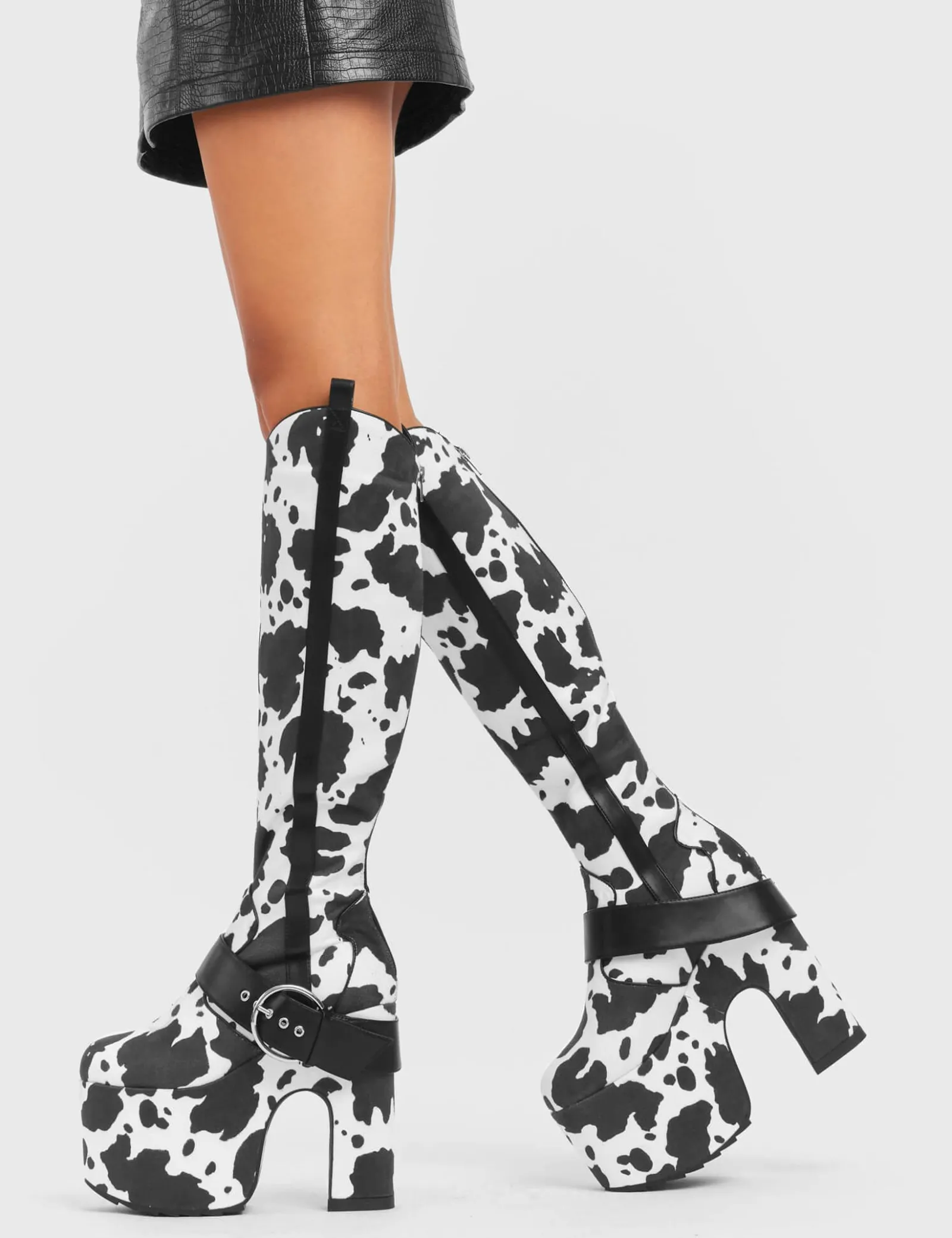 LAMODA Rhinestone Cowboy Chunky Platform Knee High Boots< Kniehoch