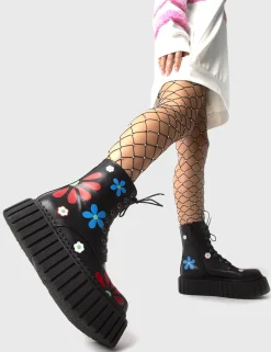 lamodawebsite Rocking The Daisies Chunky Ankle Creeper Boots< Knochel