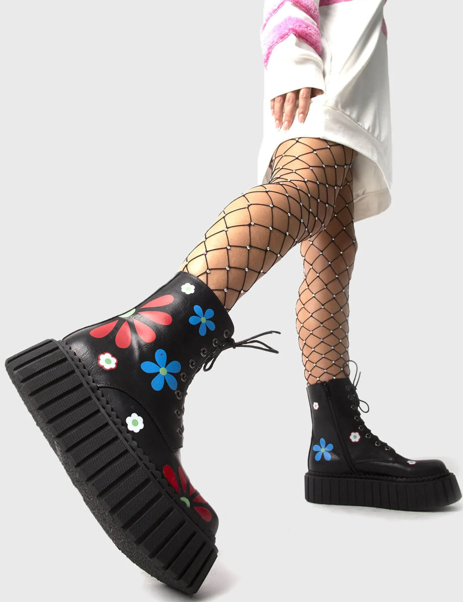 lamodawebsite Rocking The Daisies Chunky Ankle Creeper Boots< Knochel