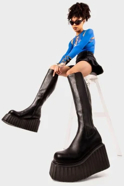 lamodawebsite Switching Up Chunky Creeper Platform Knee High Boots< Kniehoch